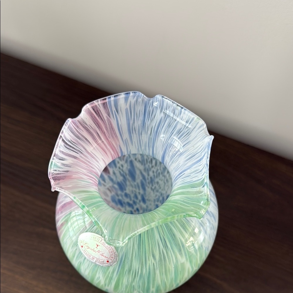 Murano Glass Vase with Green, Blue and Pink Accents - Picture 5 of 8